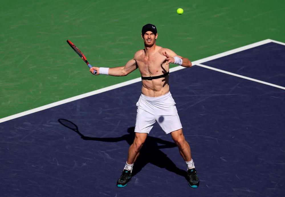 INDIAN WELLS, CALIFORNIA - MARCH 08: Andy Murray of Great Britain in a practice session during the BNP Paribas Open on March 08, 2023 in Indian Wells, California. AFPPIX