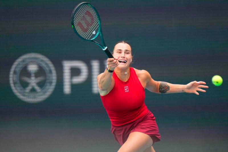 Aryna Sabalenka returns a shot against Elena-Gabriela Ruse of Romania during their match on day 4 at Hard Rock Stadium on March 22, 2025 AFPpix