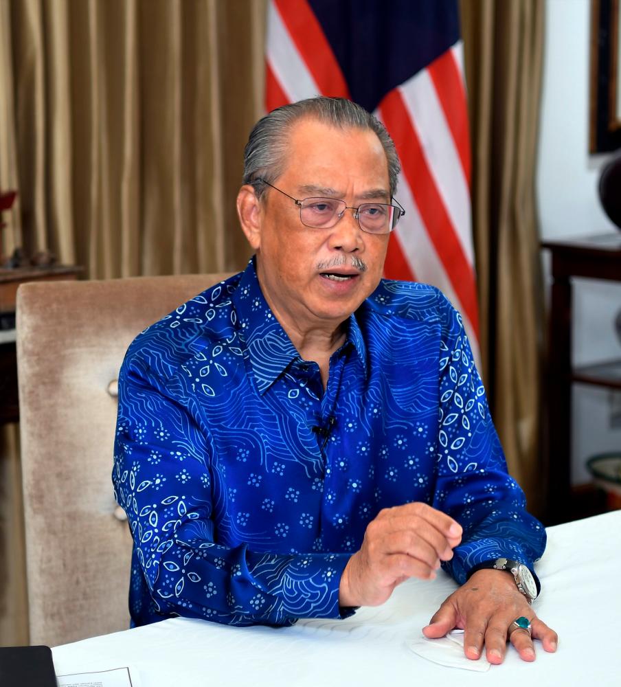 Prime Minister, Tan Sri Muhyiddin Yassin while delivering a special announcement regarding benefits for individuals who are fully vaccinated today. — Bernama