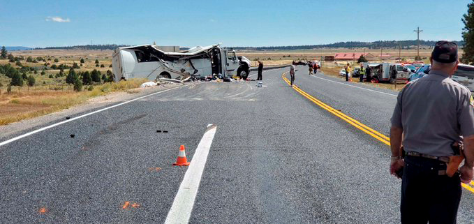 A view shows a bus carrying Chinese-speaking tourists after it crashed off a road near Bryce Canyon National Park in Utah, US, September 20, 2019. - Reuters