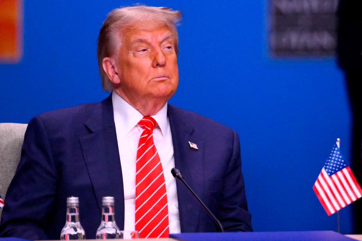 US President Donald Trump looks on at the start of a NATO leaders summit in The Hague, Netherlands June 25, 2025. - JOHN THYS / AFP