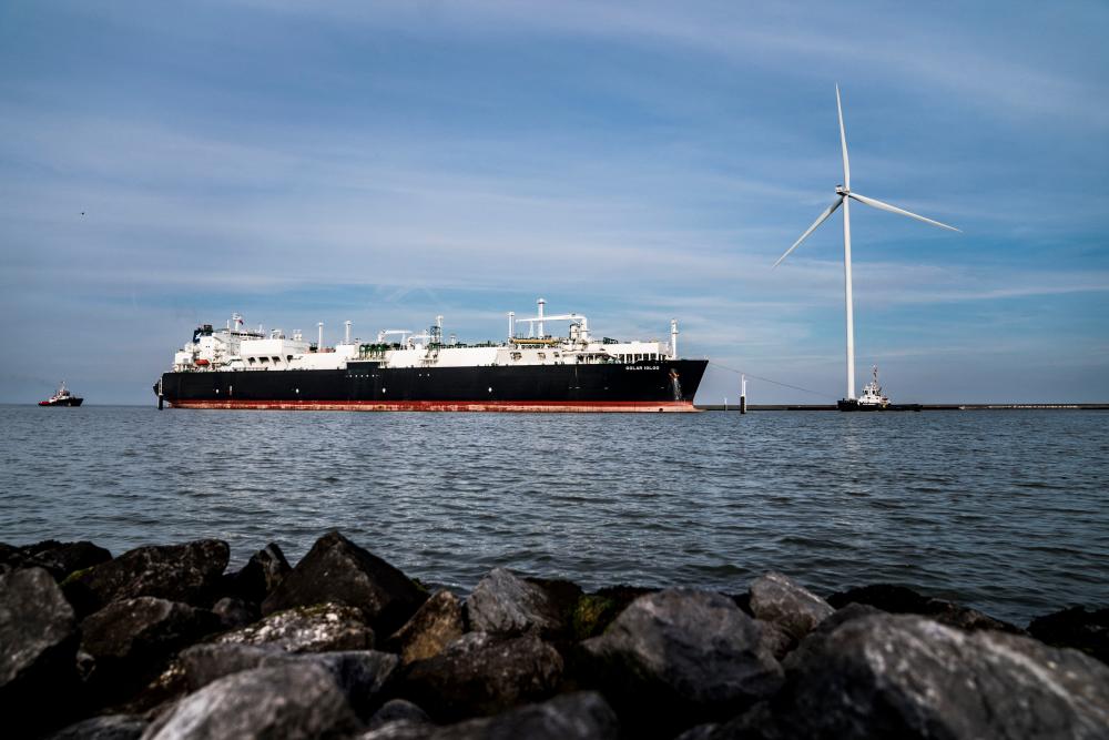An LNG tanker arriving in the port of Eemshaven, the Netherlands. The shipping industry is already grappling with ways to cut CO2 through developing fuels of the future such as ammonia and methanol. – AFP
