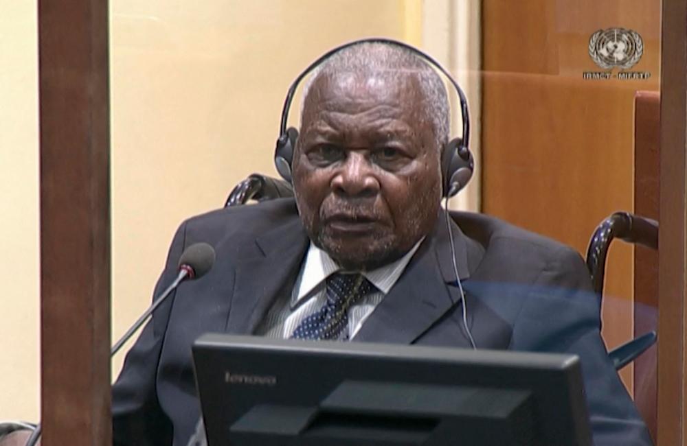 This screengrab taken from handout video footage released by The Mechanism for International Criminal Tribunals (MICT) on September 29, 2022, shows Felicien Kabuga, an alleged financier of the 1994 genocide in Rwanda, on trial in The Hague, where he is facing charges of genocide and crimes against humanity. AFPPIX
