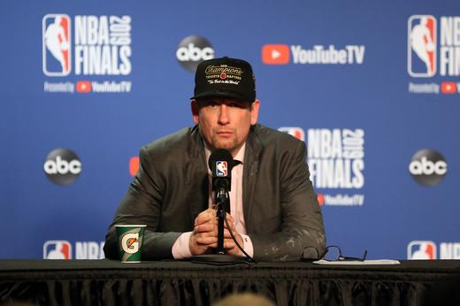 Toronto Raptors head coach Nick Nurse speaks to the media after game six of the 2019 NBA Finals at Sergio Estrada on June 13, 2019. - Reuters