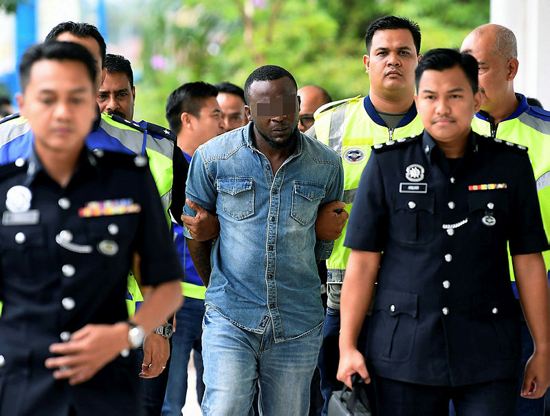 Filepix of the Nigerian male suspect, at the Sepang magistrate’s court, on May 17, 2019. — Bernama