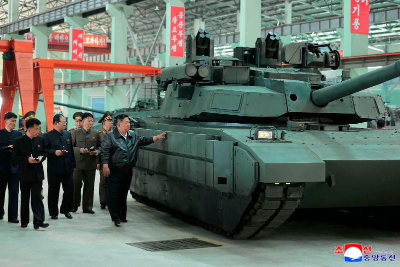 This undated picture released from North Korea’s official Korean Central News Agency (KCNA) on May 4, 2025 shows North Korean leader Kim Jong Un inspecting a tank factory in an undisclosed location in North Korea. AFPpix