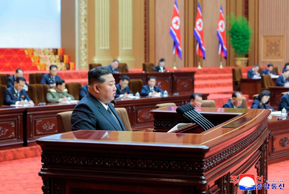 This undated picture released by North Korea’s official Korean Central News Agency (KCNA) on September 22, 2025 shows North Korean leader Kim Jong Un delivering a speech at the 13th Session of the 14th Supreme People’s Assembly of the Democratic People’s Republic of Korea at the Mansudae Assembly Hall in Pyongyang. - Photo by KCNA VIA KNS / AFP