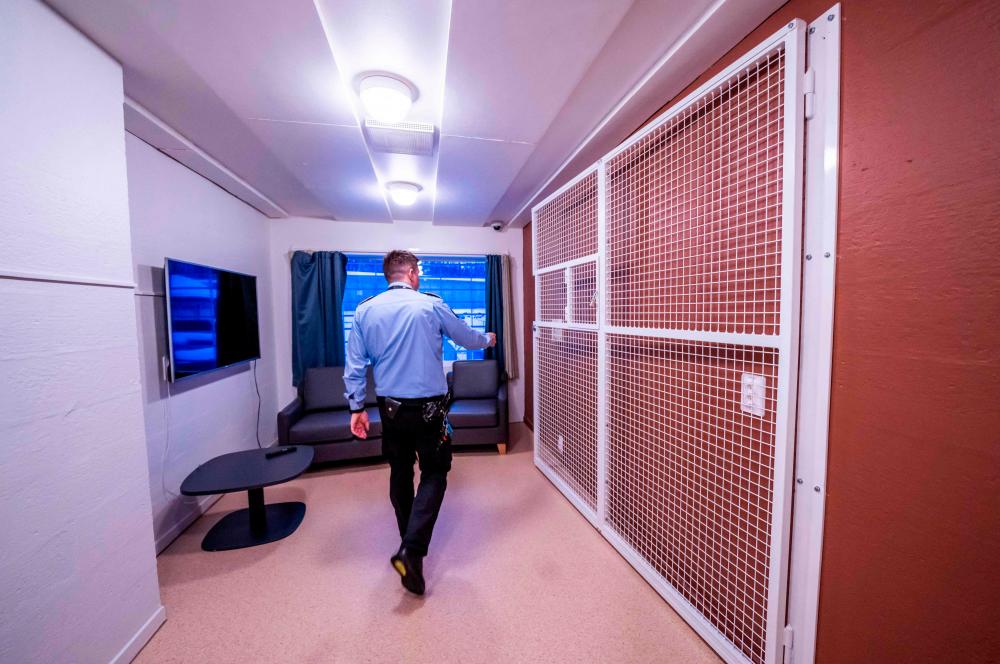 The visitor’s room next to the training room on the second floor is pictured in the Ringerike prison on December 14, 2023 in Tyristrand, North-West of Oslo, Norway, where Anders Behring Breivik serves his custodial sentence in a cell spread on two floors/AFPPix