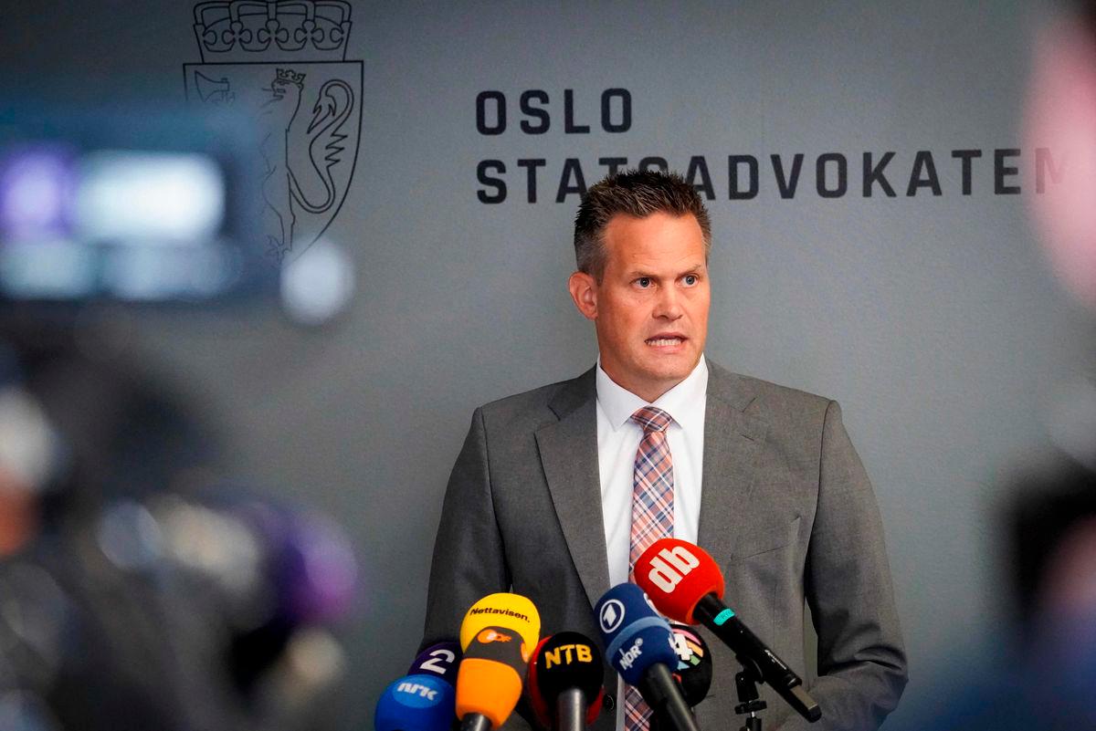 State Attorney Sturla Henriksbo addresses the press to report on the decision on the indictment of Marius Borg Hoiby, son of Norwegian Crown Princess Mette-Marit, in Oslo on August 18, 2025. Hoiby, son of Norwegian Crown Princess Mette-Marit, has been charged in four cases of rape, according to the prosecutor on August 18. - Norway OUT. Photo by Jonas FAESTE LAKSEKJON / NTB / AFP