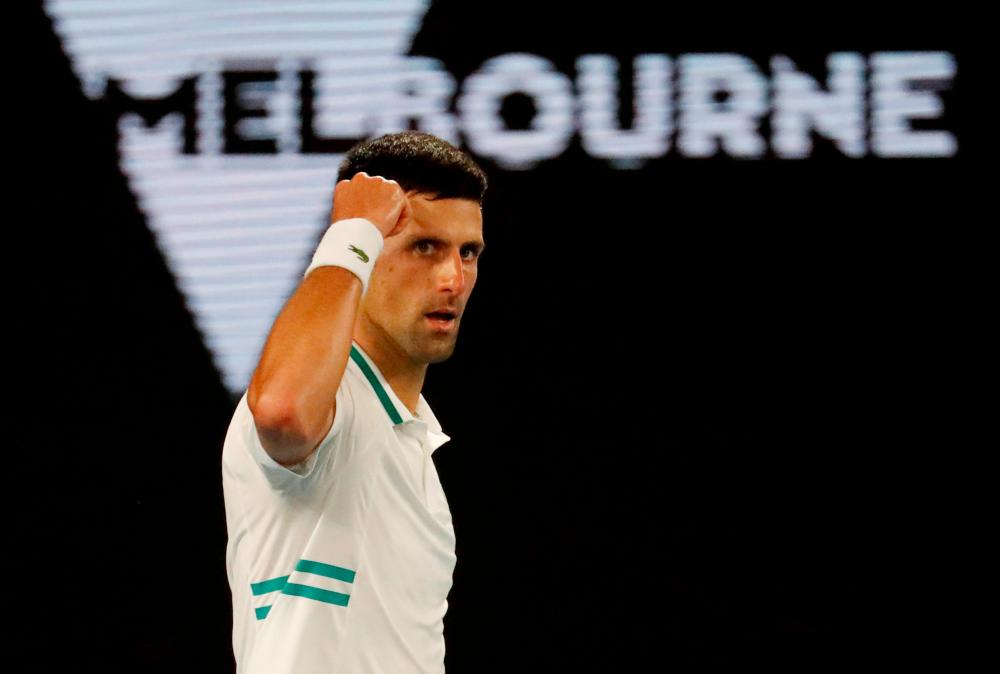 FILE PHOTO: Serbia's Novak Djokovic reacts during his final match against Russia's Daniil Medvedev at the Australian Open, Melbourne, Australia, February 21, 2021 REUTERSpix