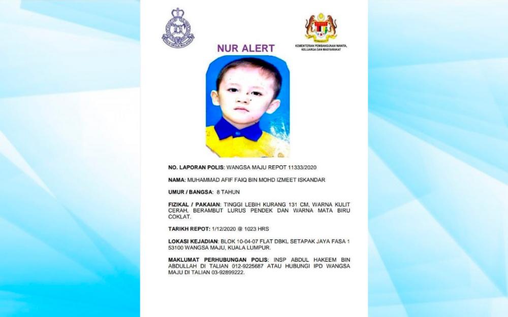 A ‘Nur Alert’ on the missing child was issued before he was found.-Bernama