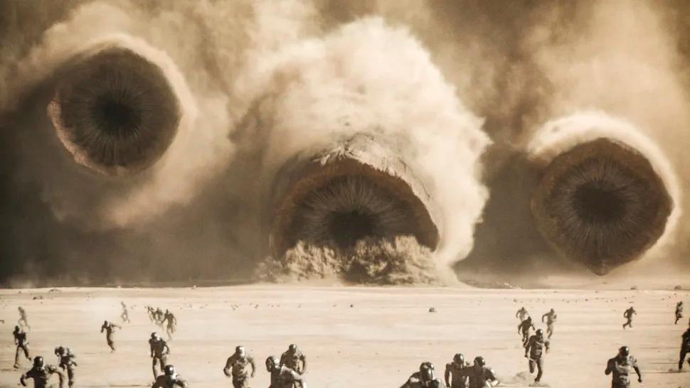 $!Gigantic sandworms travel beneath Arrakis’s surface and produce the planet’s treasured natural resource, called melange or spice.