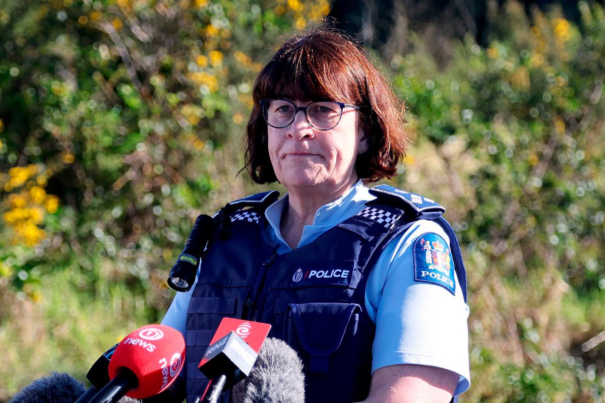 New Zealand Police Acting Deputy Commissioner Jill Rogers reacts during a media briefing at a roadblock where a police shootout occurred near the town of Piopio, located in New Zealand’s Waikato region on September 8, 2025. - DJ MILLS / AFP