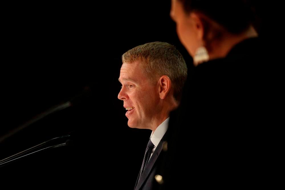 New Zealand’s new Prime Minister Chris Hipkins (L) and his Depute Prime Minister Carmel Sepuloni attend their first press conference at Parliament in Wellington on January 22, 2023. AFPPIX