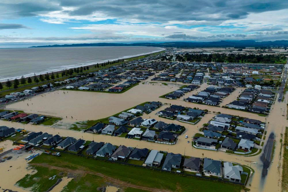 An aerial photo taken on February 15, 2023 shows flooding in the city of Napier, situated on the North Island’s east coast/AFPPix