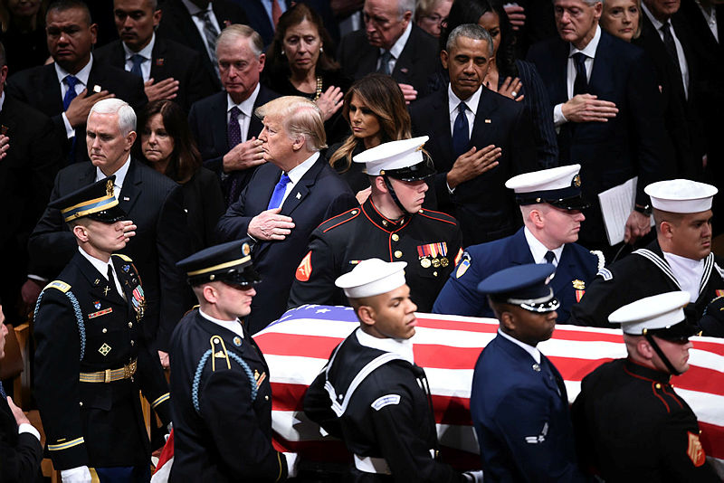 President Donald Trump, first lady Melania Trump and former presidents, vice presidents, first ladies and spouses attend the state funeral for former President George H.W. Bush at the National Cathedral Dec 05, 2018. — AFP