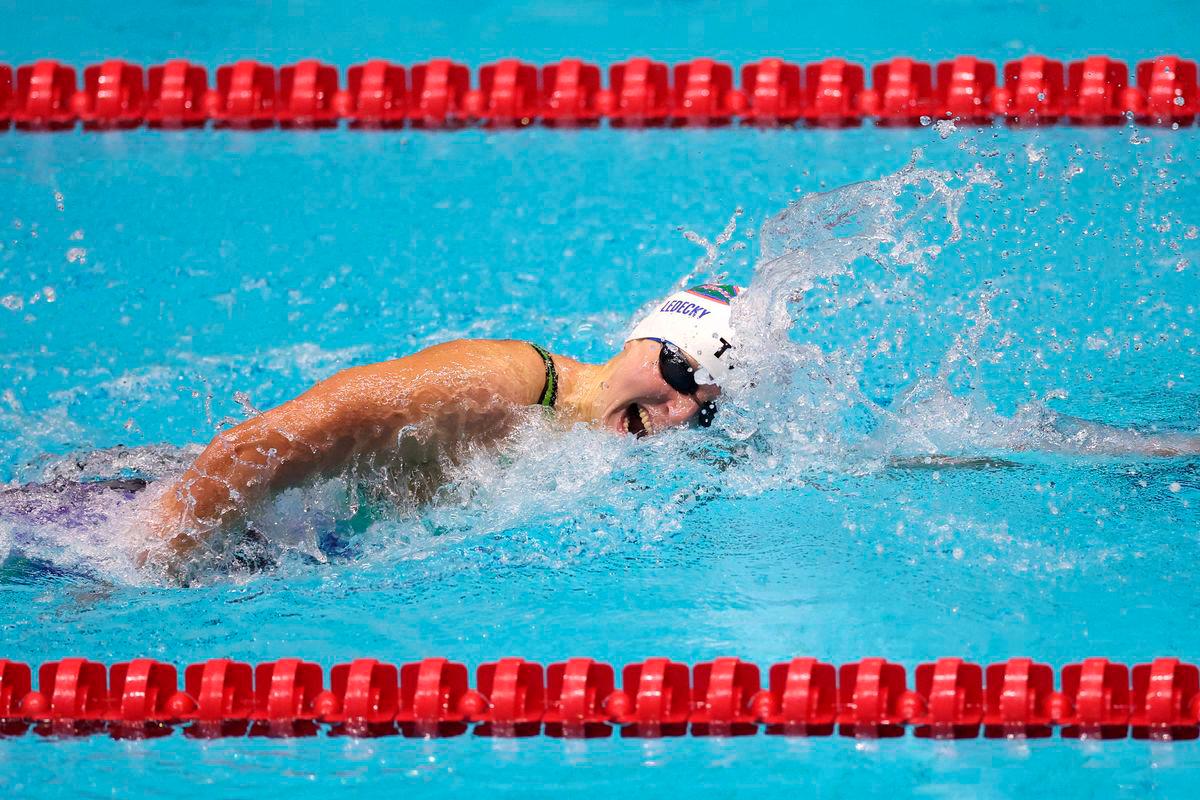 Katie Ledecky competes in the Women’s 400m Freestyle Final on day four of the Toyota National Championship at Indiana University Natatorium on June 06, 2025 in Indianapolis, Indiana. AFP