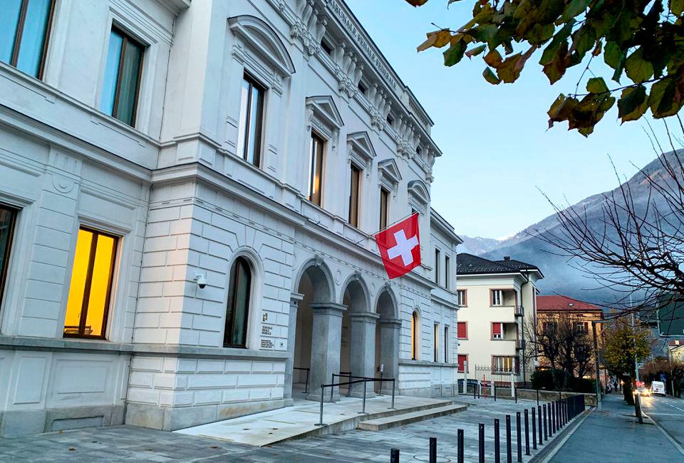 Switzerland’s national flag is displayed on the Swiss Federal Criminal Court (Bundesstrafgericht) building in Bellinzona, Switzerland. REUTERSPIX