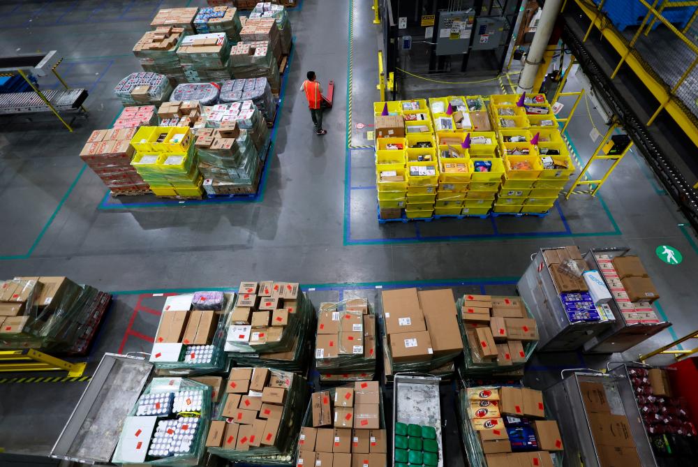 Stacks of products during Cyber Monday at the Amazon's fulfilment centre in Robbinsville, New Jersey. – Reuterspic