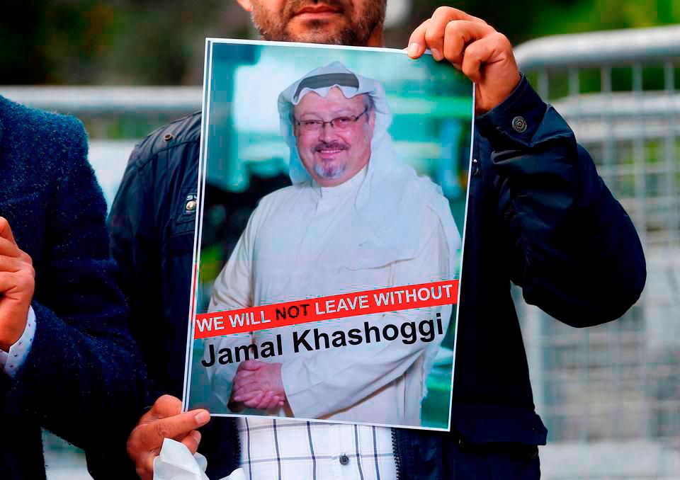 Filepix: A demonstrator holds picture of Saudi journalist Jamal Khashoggi during a protest in front of Saudi Arabia’s consulate in Istanbul, Turkey, October 5, 2018/REUTERSPIX