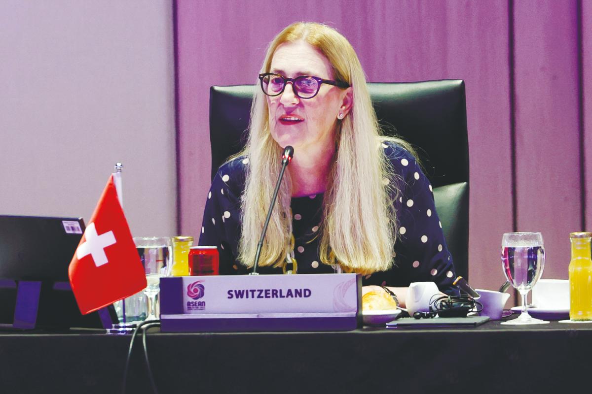 Artieda delivers her speech during the 4th AEM Troika Open-Ended Dialogue with Switzerland Breakfast Meeting in conjunction with the 57th AEM Meeting and Related Meetings at the Malaysia International Trade and Exhibition Centre today. – Bernamapic