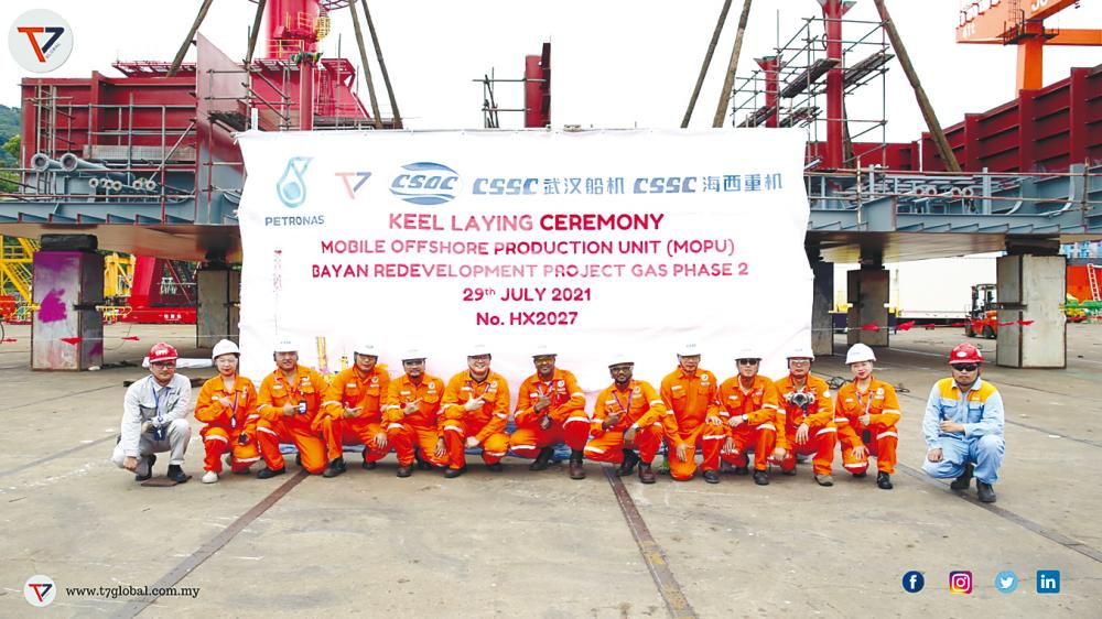T7 Global’s Bayan MOPU project team at the shipyard in Qingdao, China, for the keel-laying ceremony.