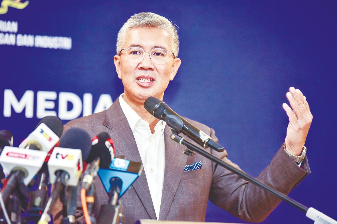 Tengku Zafrul speaking at today’s media briefing on Malaysia’s tariff negotiations with the US. – Bernamapic