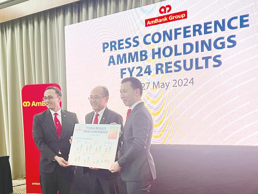 From left: AmBank Group CFO Shafiq Abdul Jabbar, Ling and head of investor relations Yeoh Ru Hann at the FY24 results press conference.