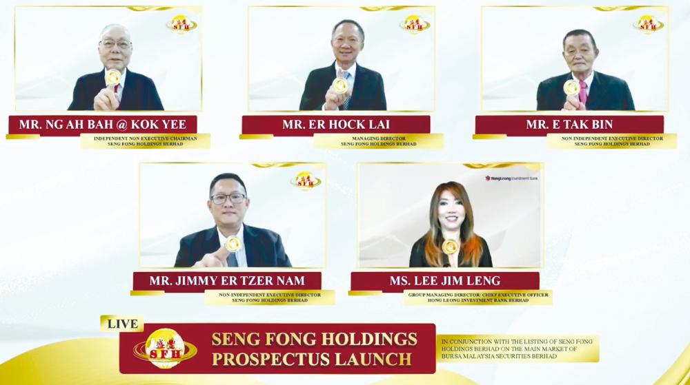 Top row, from left: Seng Fong Holdings chairman Ng Ah Bah @ Kok Yee, Er Hock Lai, and executive director E Tak Bin. Bottom row, from left: executive director Jimmy Er Tzer Nam and Lee.
