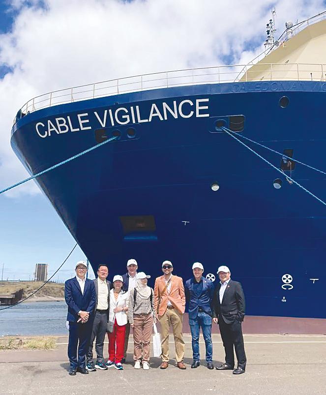 Dignitaries and guests at the launch of CS Cable Vigilance in Dunkirk, France.