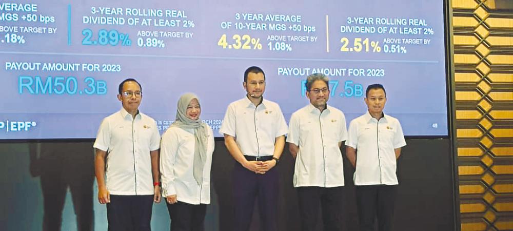 From left: EPF CFO Mohamad Hafiz Kassim, chief investment officer Rohaya Yusof, Ahmad Zulqarnain, COO Sazaliza Zainuddin and chief digital and technology officer Muhammad Afhzal Abdul Rahman at the briefing.