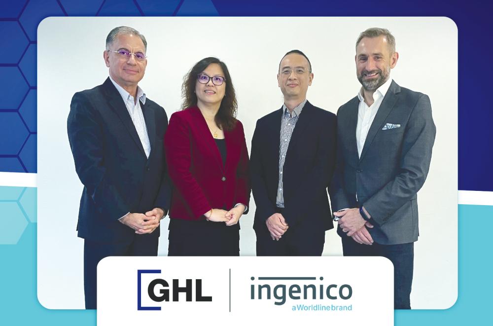 From left: GHL group CEO Sean Hesh, Ingenico Solutions managing director Samantha Ng, Leong and Ingenico senior vice president for Asia Pacific Nigel Lee.