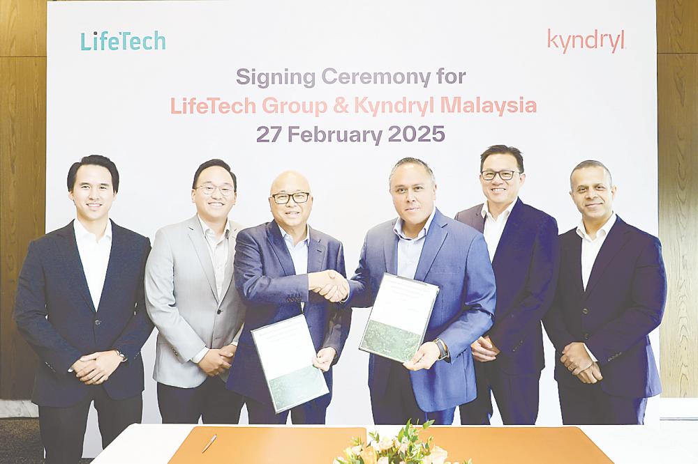 From left: LifeTech Group business development director Shawn Loh, professional services director Evan Loh, chairman and CEO Datuk KK Loh, Effendi, Kyndryl Asean managing director Andrew Lim and strategic engagements head Deepraj Emmanuel at the signing ceremony between LifeTech Group and Kyndryl.