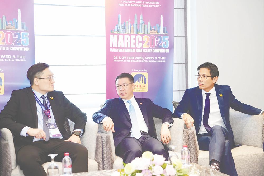 From left: Marec 2025 organising chairman Ethan Leong Yung Sen, Nga and Malaysian Institute of Estate Agents president Tan Kian Aun at a press conference held in conjunction with the convention.