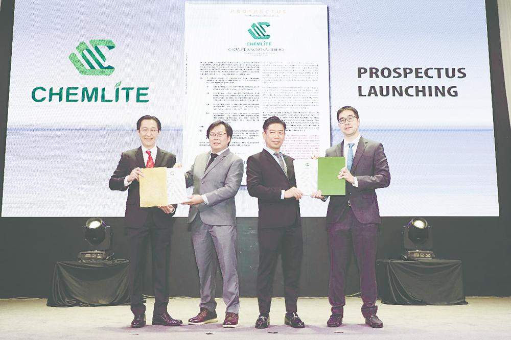 From left: UOB Kay Hian Securities (M) Sdn Bhd capital markets managing director Tan Meng Kim, Chemlite Innovation Bhd CEO and executive director Chong Yuen Fong, COO and executive director Heng Chee Khiang, and UOB Kay Hian Securities co-head corporate finance director Goh Yao Yen at the prospectus launch.