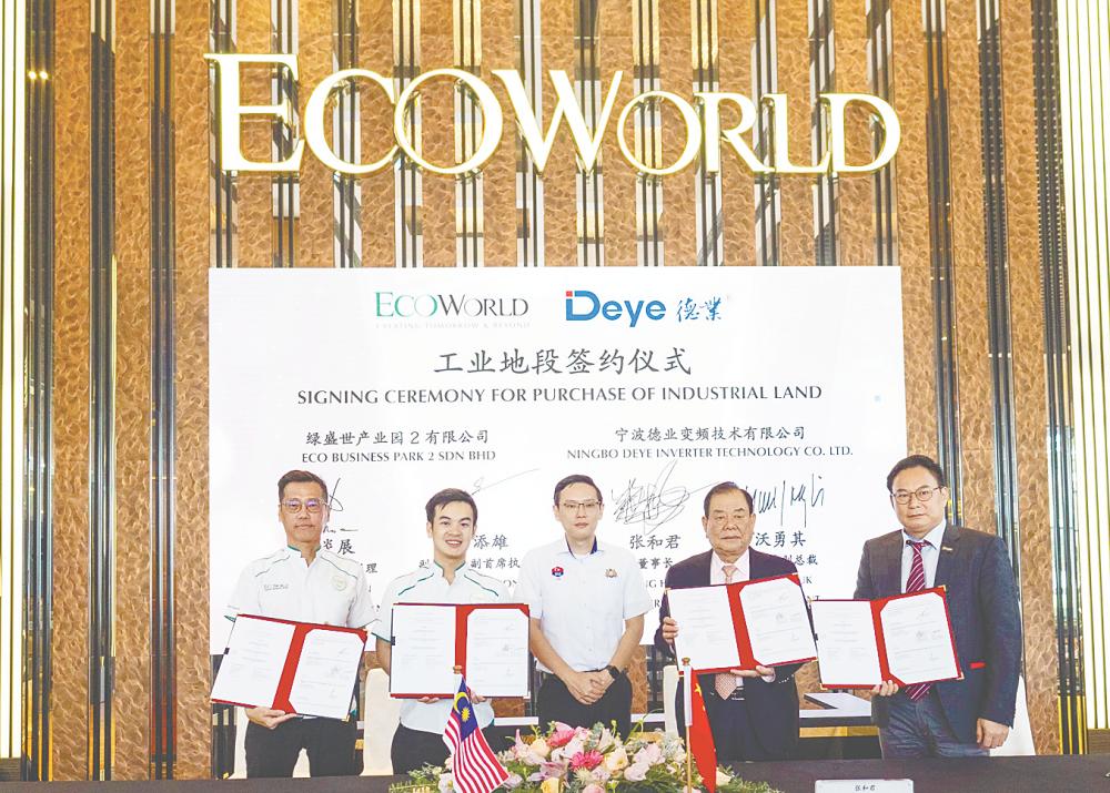 From left: Eco World Development Group Bhd divisional general manager Phan Yan Chan, Liew, Johor State Investment, Trade, Consumer Affairs &amp; Human Resources committee chairman Lee Ting Han, Ningbo Deye Inverter Technology Co Ltd chairman Zhang He Jun and vice-president Singapore Victor Yuk.