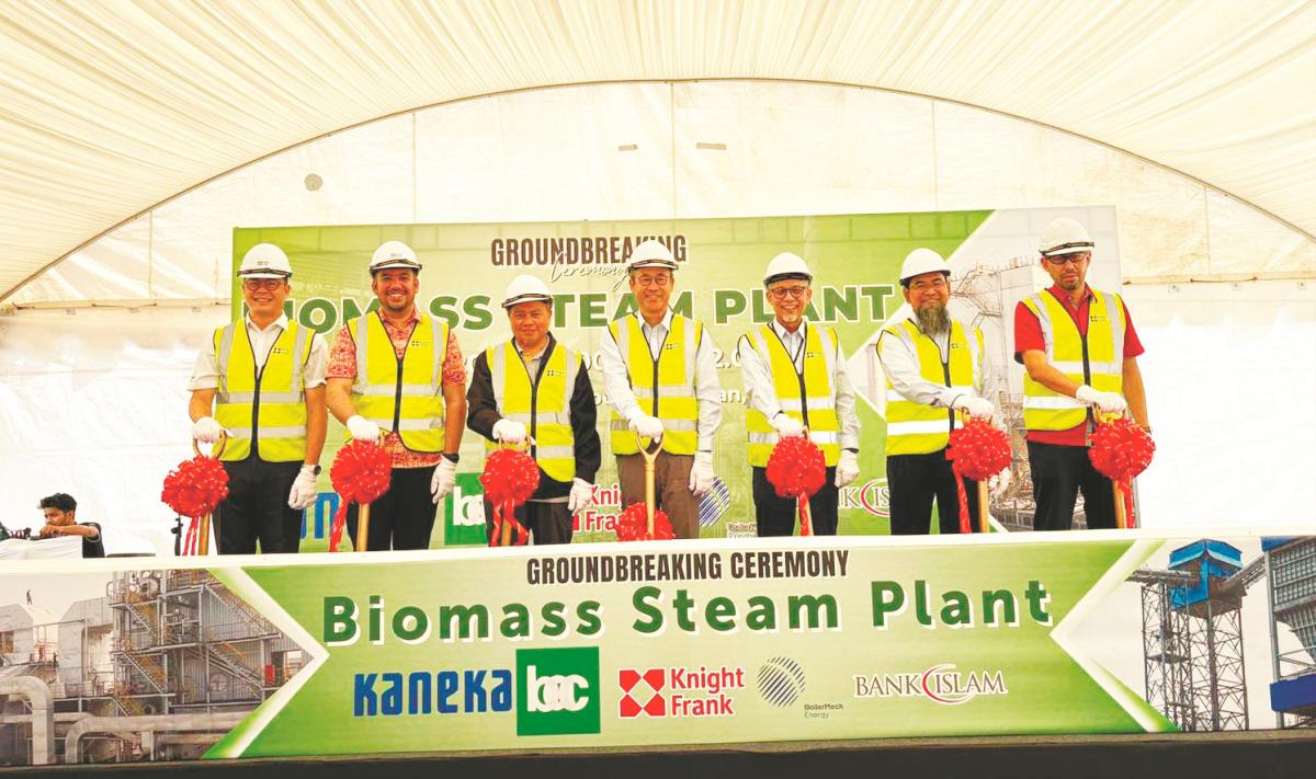 From left: Boilermech managing director Gan Chih Soon, Knight Frank Project Services director Joshua de Souza, Hasnoel, Nishimoto, Kaneka director and plant general manager Syed Ahmad Syed Idrus Alhabshi, Kaneka deputy division head, (engineering and maintenance division) Saiful Adlee Othman and BIMB commercial client solutions director Ahmad Haliman Abdul Halim.