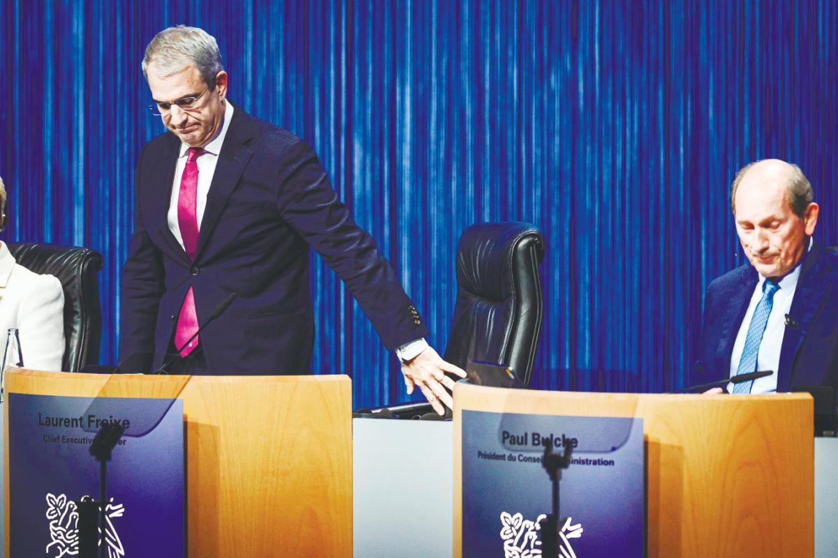 Freixe (left) and Nestle chairman Paul Bulcke attend a general shareholders meeting of Nestle on April 16. The Swiss food giant announced on Sept 1 it had dismissed Laurent Freixe as CEO with immediate effect over an “undisclosed romantic relationship with a direct subordinate”. – AFPPIX