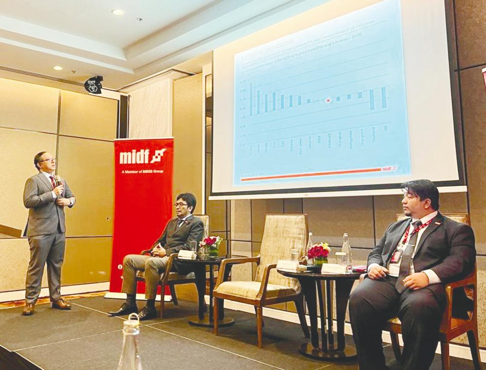 Imran (left) presenting MIDF Research’s 2024 market outlook.