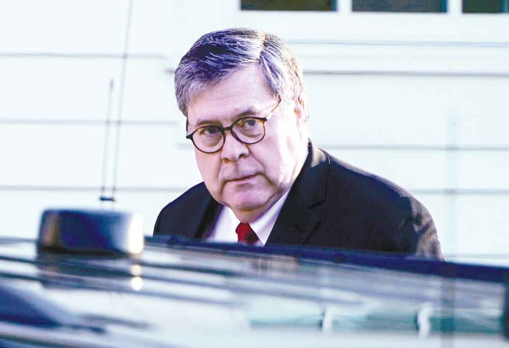 US Attorney General William Barr leaves his house in McClean, Virginia, on March 25 after Special Counsel Robert Mueller found no evidence of collusion between US President Donald Trump’s campaign and Russia in the 2016 election. – Reuterspix