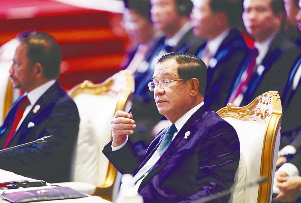 Cambodia’s Prime Minister Hun Sen attends the Asean-China Summit on the sidelines of the 35th Asean Summit in Bangkok on Sunday. – Reuterspix
