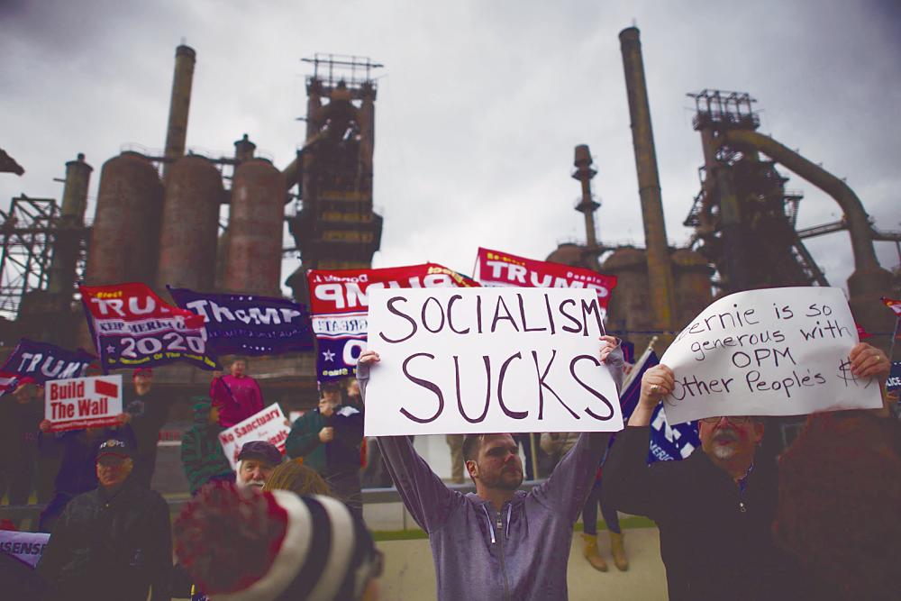 Trump supporters demonstrate outside a FOX News Town Hall with Democratic presidential candidate, Senator Bernie Sanders at SteelStacks on Monday in Bethlehem, Pennsylvania. Sanders is running for president in a crowded field of Democrat contenders. – AFPpix