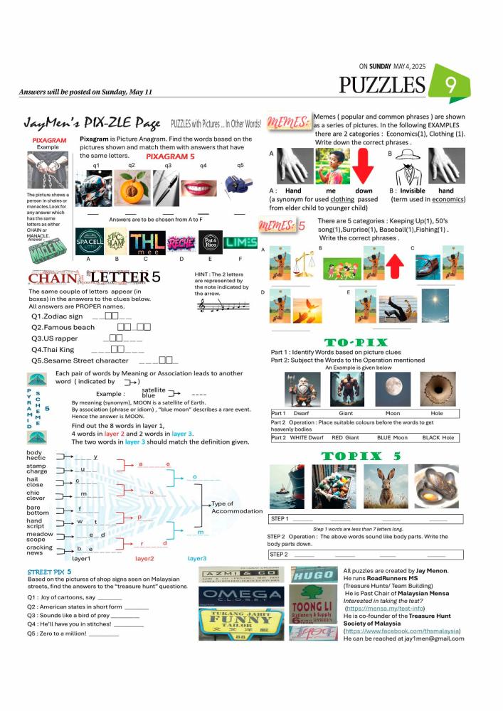 PUZZLES MAY 4, 2025