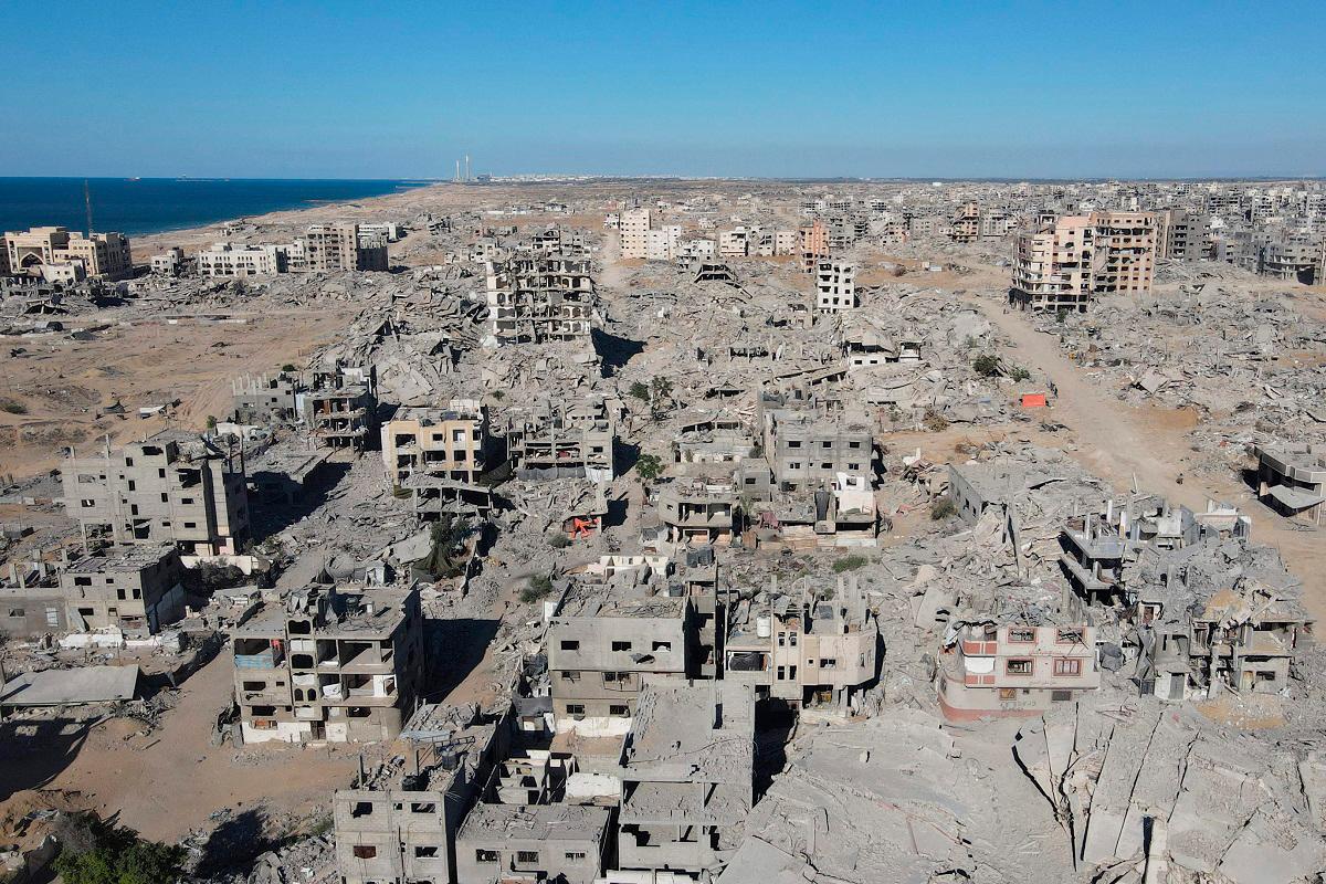 An aerial view shows the Al-Maqussi Towers district in northwestern Gaza City during a ceasefire between Israel and Palestinian factions after two years of war, on October 15, 2025. - AFPpix