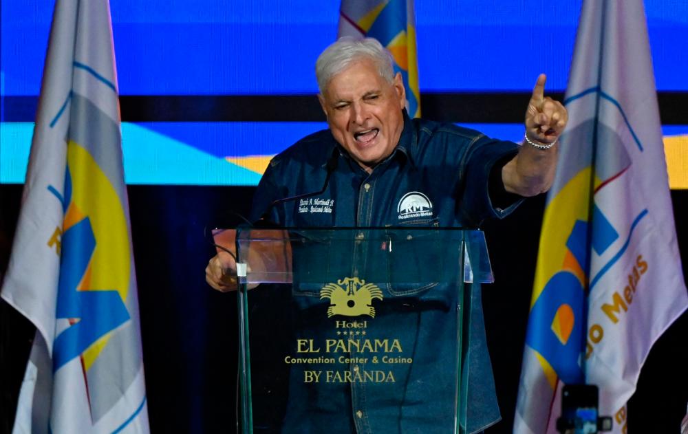 Panama’s former president Ricardo Martinelli celebrates being elected presidential candidate for the Realizando Metas party in Panama City on June 4, 2023/AFPPix