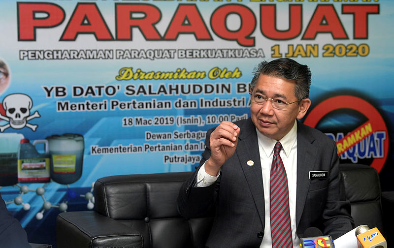 Agriculture and Agro-Based Industry Minister Datuk Salahuddin Ayub speaks at a pesticide and fertiliser control campaign , in Putrajaya, on March 18, 2019. — Bernama