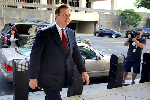 Former Trump campaign chairman Paul Manafort arrives for arraignment on a third superseding indictment against him by Special Counsel Robert Mueller on charges of witness tampering — Reuters