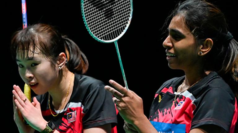 Malaysia women’s doubles pair Pearly Tan (left) and M. Thinaah.