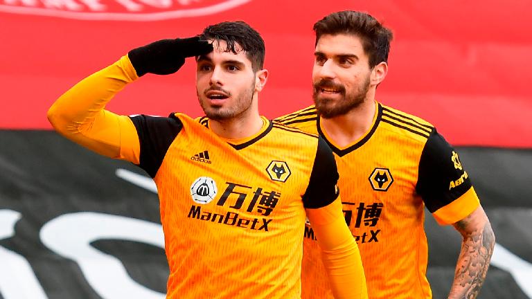 Wolverhampton Wanderers’ Pedro Neto (left) celebrates scoring their second goal against Southampton. –– REUTERSPIX