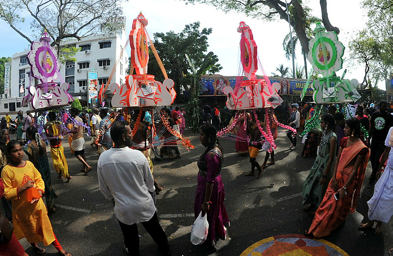 Devotees carrying kavadis at Jalan Kebun Bunga, on Jan 21, 2019. — Bernama